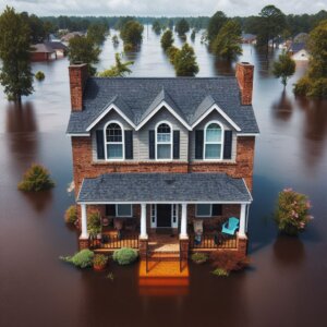 home surrounded by flood in South Carolina